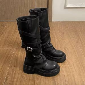 Botas Largas de Tacón Grueso Estilo Vintage para <span class=keywords><strong>Mujer</strong></span>, Botines de Diseñador hasta la Rodilla, Zapatos de Otoño e Invierno para <span class=keywords><strong>Mujer</strong></span> - Product Image 2