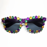 Lunettes de soleil HLC Fat Tuesday ornées de perles, lunettes de soleil Mardi Gras Mambo avec lettres en strass, lunettes de fête et de carnaval amusantes
