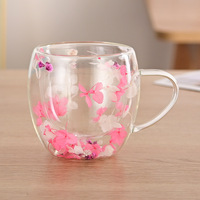 Tasse en verre borosilicate double paroi isolée, personnalisée, créative, avec fleurs séchées, design moderne, résistante à la chaleur