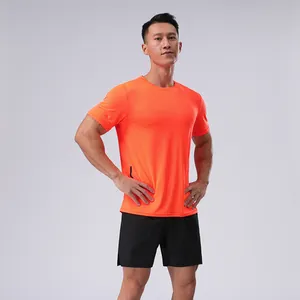 Erkek egzersiz t-shirt hızlı kuru atletik nem esneklik performans gömlek koşu spor için