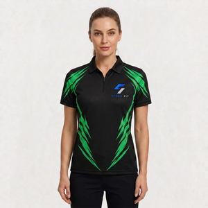Camiseta Deportiva Personalizada para Mujer, Negra, de Media Manga, con Impresión por Transferencia de Calor, Secado Rápido, Transpirable, de Poliéster Tejido, con Diseño de Cierre - Product Image 2