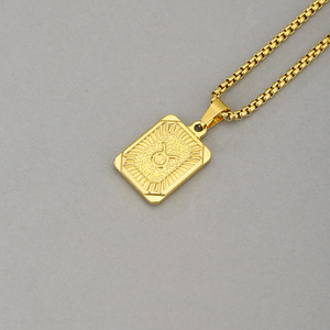 Collar Unisex Cuadrado de Acero Inoxidable 304 Chapado en Oro con <span class=keywords><strong>Piedras</strong></span> Creadas en Laboratorio de Corte Princesa, Colgante de los Doce Signos <span class=keywords><strong>del</strong></span> <span class=keywords><strong>Zodíaco</strong></span>, de Alta Gama - Product Image 5