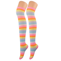Chaussettes longues en polyester et élasthanne à rayures arc-en-ciel, hauteur cuisse, pour la danse et le cosplay, nouvelle collection 2025