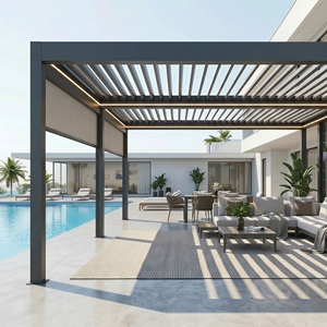 Pergola en aluminium accessible avec large <span class=keywords><strong>entrée</strong></span>, <span class=keywords><strong>abri</strong></span> imperméable pour espace <span class=keywords><strong>de</strong></span> loisirs extérieur <span class=keywords><strong>de</strong></span> la communauté senior, gazebo en aluminium - Product Image 1