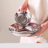 Nouvelle assiette plate peu profonde jetable en acier inoxydable, finition polie, pour la préparation des plats en cuisine, usage domestique et restaurant