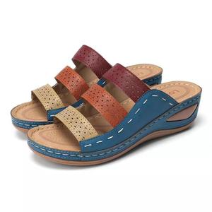 Sandales compensées <span class=keywords><strong>pour</strong></span> femmes d'été, sandales orthopédiques de qualité supérieure à bout ouvert, sandales vintage antidérapantes en cuir PU, chaussures décontractées à plateforme rétro <span class=keywords><strong>pour</strong></span> femmes - Product Image 3