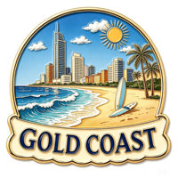 Aimant de réfrigérateur en métal émaillé dur, design personnalisé, vente en gros du fabricant, souvenir touristique de la ville de Gold Coast, Australie
