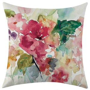 Colorful Floral Linen Pillowcase Square Washable Living Room Cushion Cover Vintage Style Decorative Throw <b>Pillow</b> for <b>Sofa</b> - Product Image 3