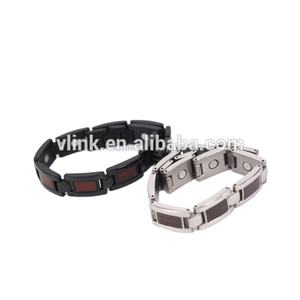 Masculin Noir Et Argent Avec Incrustation En Bois Lien Chaîne Bracelet en Titane En Gros Titane Vélo Chaîne Bracelet - Product Image 1