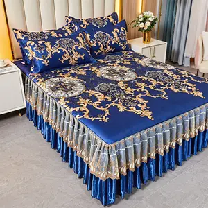 Mùa hè thêu tấm phẳng Quilt Cover Vua Kích thước lụa Khăn trải giường sang trọng bộ đồ giường đặt