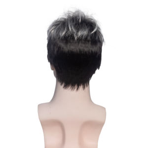 Pelucas Pixie de Moda al por Mayor, Pelucas Sintéticas con Cabello Lacio y Corto, Pelucas Negras con Reflejos Blancos para <span class=keywords><strong>Hombre</strong></span> - Product Image 3