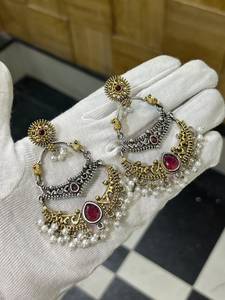 Groothandel Indiase geoxideerde kroonluchter oorbellen imitatie parel marquise snede voor vrouwen antiek zilver look vintage boho etnisch - Product Image 6