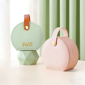 Semicircle Travel Jewelry Box with Handle Portable PU Leather Jewelry Organizer Case with Dividers for Earrings <b>Rings</b> Necklaces - Product Image 3