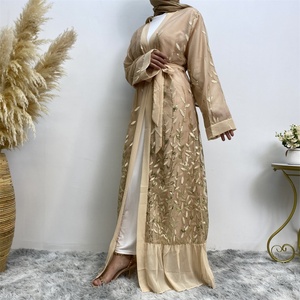 1711# Luxury Leaves <b>Sequins</b> With Chiffon Bottom Cardigan Match All Occasion Muslim Open Abaya - Product Image 5
