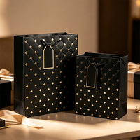 Elegante Hochzeits- und Festtags-Geschenktüte Schwarz-Gold-Folie Schmuck-Parfüm-Premium-Geschenk Einkaufstasche aus Karton mit Anhänger