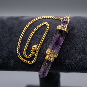 Amethyst pendulum with chain Semi-precious stone pendulum Amethyst dowsing pendulum 3pcs amethyst pendulum <b>set</b> Amethyst - Product Image 3