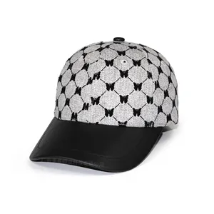 Gorra de béisbol deportiva de 6 paneles de alta calidad personalizada de la ciudad de Guangzhou, tela Jacquard, borde de cuero, logotipo personalizado, gorras de marca ODM OEM