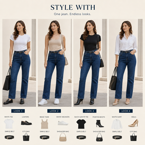 Jeans da Donna a Vita Alta, Gamba Dritta, Eco-Friendly, Traspiranti, Denim Vintage, Lavaggio Medio, Casual, Lunghezza Intera - Product Image 3