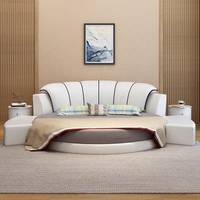 Lit d'hôtel rond moderne King Size avec design modulaire, revêtement en cuir PU, éclairage LED intégré et cadre en bois