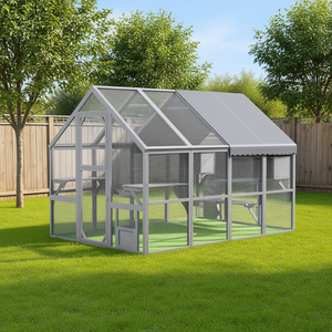 Enclos extérieur pour chat avec auvent, structure métallique, plusieurs portes, pour 3 à 6 chats, design rectangulaire moderne, utilisable toute l'année - Product Image 2