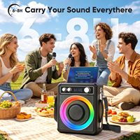 Máquina de Karaoke Todo en Uno / Altavoz Portátil con 2 Altavoces, Luces RGB, Sistema de Karaoke para el Hogar, Micrófonos Dobles para Interiores/Exteriores