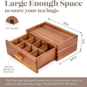 Organizador de Bolsitas de Té de Madera de Acacia Personalizado, Organizadores de Té y Caja de Almacenamiento, Caja de Té para Guardar Bolsitas de Té, Cajón de Almacenamiento, Soporte para Bolsitas de Té - Product Image 3