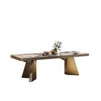 Table à manger rectangulaire en dalle de pierre au design moderne européen, pieds en métal, plateau réglable durable, mobilier de salle à manger pour villa et maison