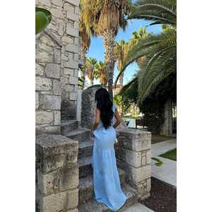 Robe de cocktail longue à bretelles bleues - Product Image 2