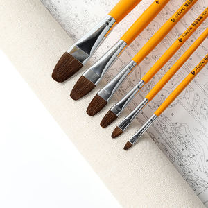 Nouveau Pack de 6 améliorés manche en bois loup cheveux Art brosse plat Shader pinceau pour <span class=keywords><strong>peinture</strong></span> par numéros huile aquarelle <span class=keywords><strong>Kit</strong></span> de dessin - Product Image 2