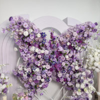 Panel latar belakang bunga buatan DKB Purple Butterfly Flower Wall 1,5*1,6m, harga murah, untuk dekorasi panggung.