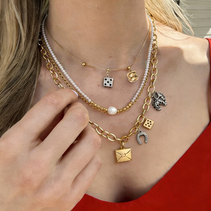 Fashion Layered Necklaces Women's Imitation Pearl Gold Chain Charms DIY Jewelry Set - Product Image 1