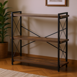 Estantería rústica de metal y madera de 3 niveles, 35.43L x 11.81W x 35.83H pulgadas, estantería de almacenamiento para sala de estar, dormitorio u oficina - Product Image 2