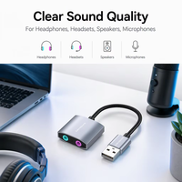 Carte son externe USB Mindpure, double prise casque et microphone 3,5 mm, adaptateur audio USB en alliage d'aluminium pour PC, ordinateur portable, jeux