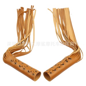 Puños de Cuero Moshark con Borlas de 15cm, Color Marrón, Accesorios Decorativos Retro para Motocicleta - Product Image 1