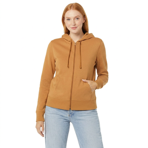 Sweat à capuche personnalisé jaune moutarde unisexe, design original, fermeture éclair, en coton teint uni pour l'automne - Product Image 1