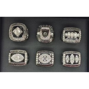 Set de 6 Anillos de Campeonato de los Oakland Raiders en Caja de Madera, Joyería de Aleación Plateada, Recuerdos - Product Image 3