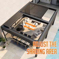 Pergola de luxe en aluminium à lames réglables personnalisées, motorisée, télécommandée, rétractable, pliable, résistante à la neige, imperméable, avec LED