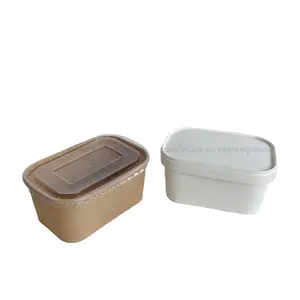 कस्टम 600 ml Biodegradable पर्यावरण के अनुकूल गहरे भूरे रंग के साथ आयताकार क्राफ्ट पेपर भोजन बॉक्स ट्रे प्लास्टिक/Kaft हवा छेद ढक्कन