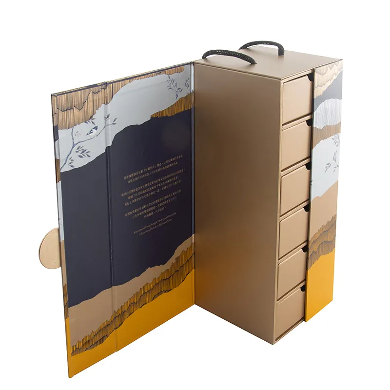 Commercio all'ingrosso di lusso Custom Logo Design magnetico doppio porta cibo scatola regalo luna torta dolce scatola di carta con 6 cassettiere