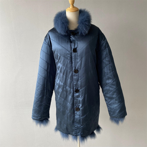 2024 inverno giacca di vera pelliccia di volpe fodera di seta liscia caldo esterno lungo di lusso all'ingrosso 100% tessuto di seta cappotto reversibile da donna - Product Image 3