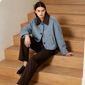 Manteau d'hiver pour femme en mélange de laine 61% et d'alpaga Suri 31%, col en cuir court, veste décontractée surdimensionnée - Product Image 4