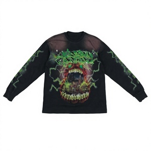 T-shirt à manches longues surdimensionné pour homme, streetwear, imprimé graphique noir avec motif, col rond, tricoté en polyester - Product Image 4