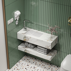 <span class=keywords><strong>Meuble</strong></span>-lavabo mural étroit en dalle de roche, design moderne, luxe léger, forme rectangulaire, avec lavabo et robinet pour salle de bain - Product Image 1