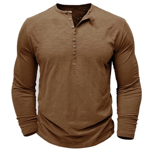 Henry Neck Fashion Design Slim Fit Solid Top with Short Sleeves Customizable Blank Long-Sleeved Multi-Button <b>Base</b> <b>Layer</b> T-Shirt - Product Image 2