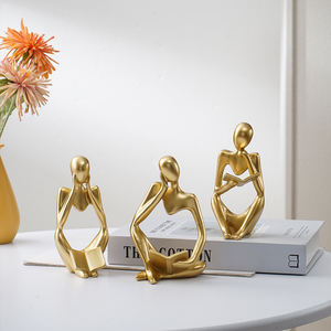 1 ชุด 3 ชิ้น รูปปั้นคนนามธรรมสีทอง กำลังอ่านหนังสือ ของตกแต่งสไตล์ศิลปะหรูหรา สำหรับวางบนโต๊ะ/ชั้นวางหนังสือที่บ้าน - Product Image 5