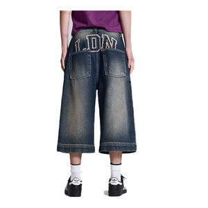 Custom Logo <b>Patch</b> Embroidered <b>Men</b> Jeans <b>Shorts</b> Acid Wash 100% Cotton Jorts Baggy Street Skating Loose Dark Blue Denim <b>Shorts</b> <b>Men</b> - Product Image 3