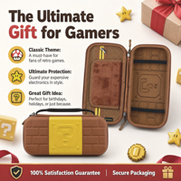 Étui de transport rigide en EVA pour console de jeu, sac de rangement à thème briques rétro avec poignée, poche en filet et fermeture éclair