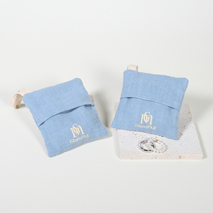 GLAMPKG Custom Logo Pochette Bijoux Jewelry Packing Box Blue Fabric Cotton <b>Gift</b> Jewelry Packaging Small <b>Envelope</b> Pouch Bag - Product Image 1