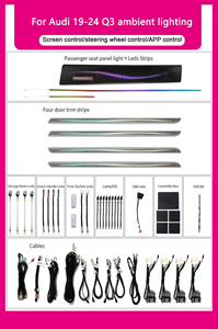 SJC mise à niveau coloré dynamique 12V 3-5W Kit de lumière ambiante pour <span class=keywords><strong>Audi</strong></span> <span class=keywords><strong>Q3</strong></span> 2019-2025 64 couleur symphonie voiture intérieur atmosphère arc-en-ciel - Product Image 6