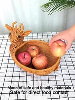 Panier de rangement en rotin tressé imitation forme cerf, plateau à fruits tressé en forme d'animal pour la maison, la cuisine et le salon